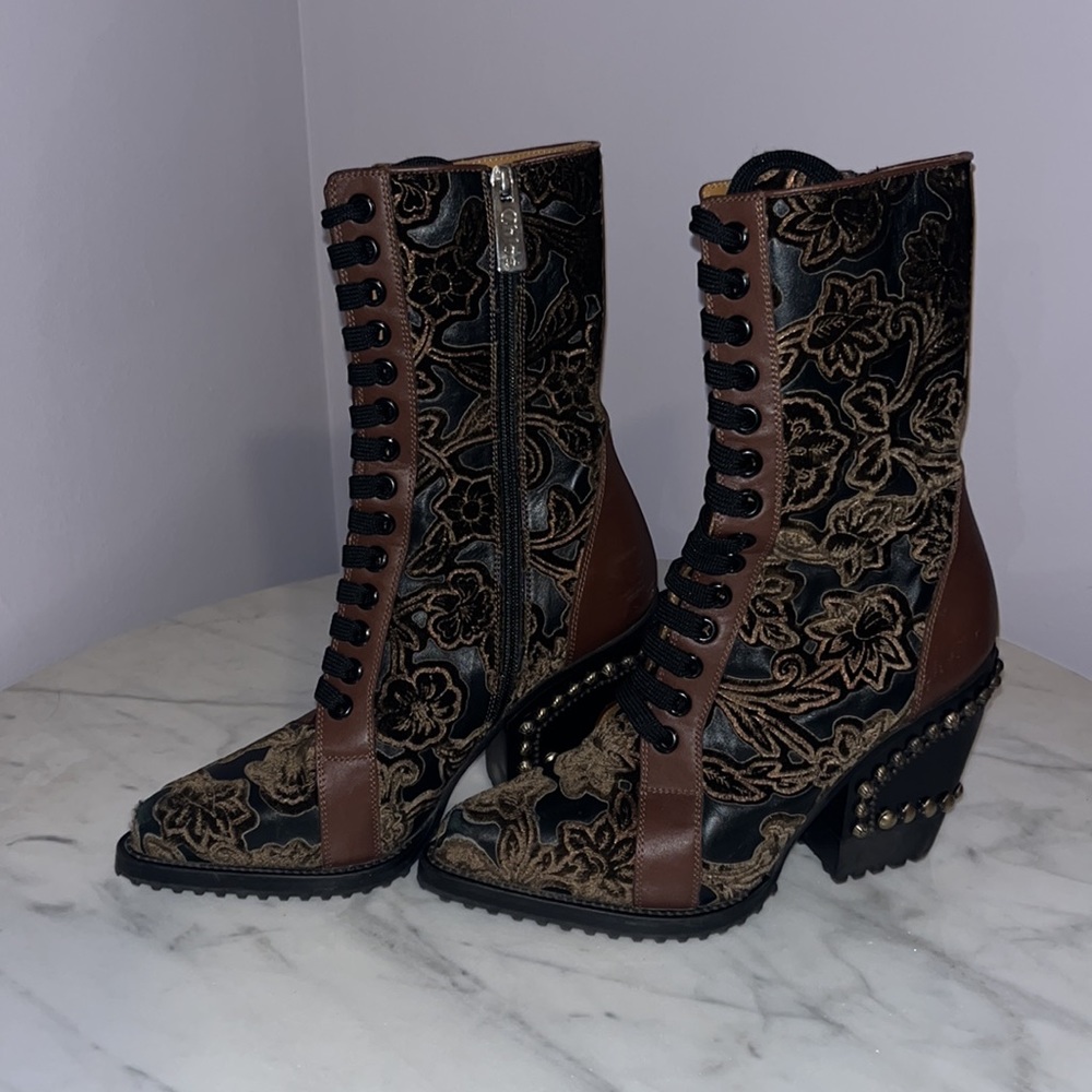 CHOLE Rylee Baroque Velvet Lace Up Boots - Picture 3 of 6